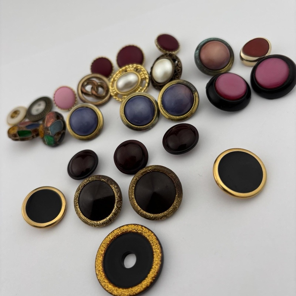 Vintage Jewel-Tone Button Lot – Enamel, Faux‎ Pearl & Gemstone Styles, 25pcs